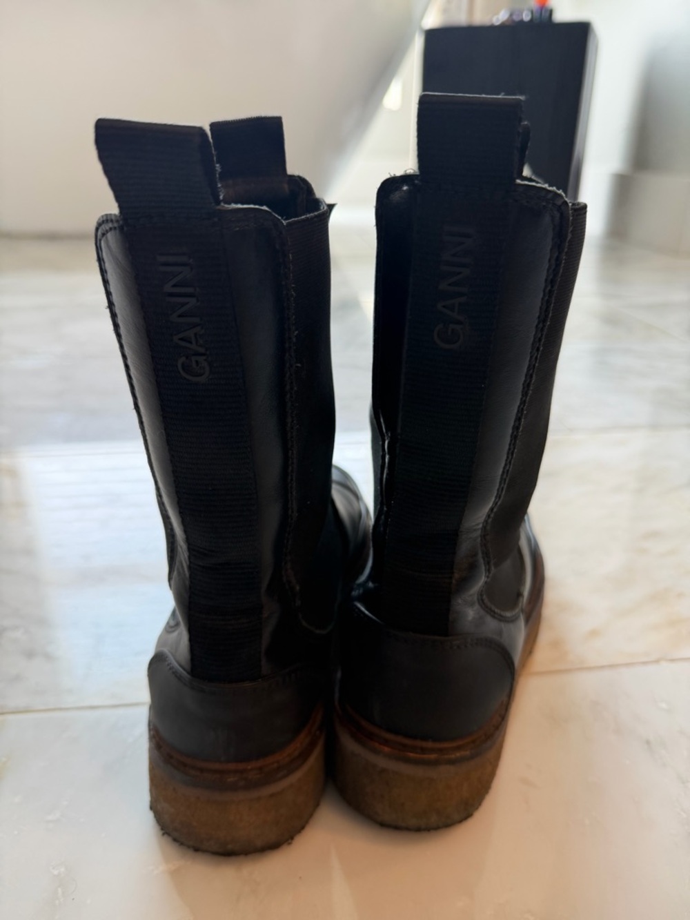 Ganni Black Leather Platform Chelsea Boots - Picture 2 of 4